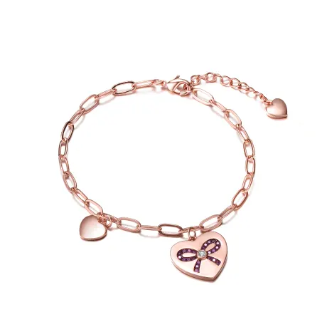 Genevive Sterling Silver Rose Gold Plated Heart Paper Clip Chain Bracelet