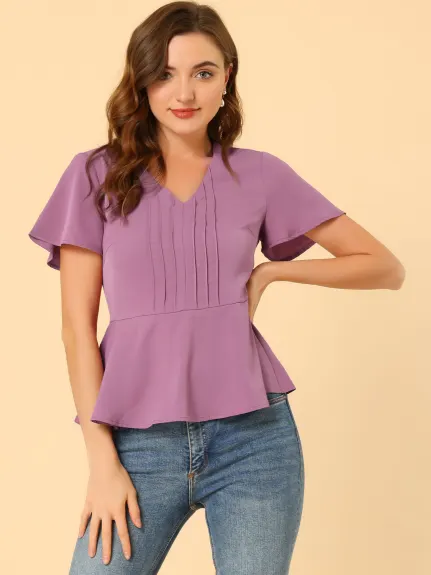 Allegra K - Chiffon V-Neck Pleated Peplum Top