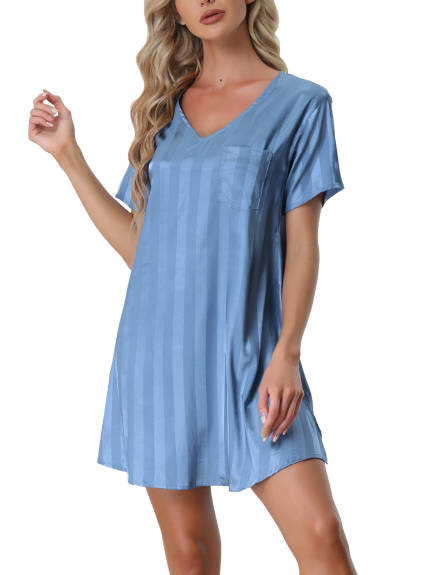 cheibear - Striped Satin Summer Nightshirt 2-Pack, Blue