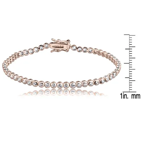 Genevive Sterling Silver with Clear Cubic Zirconia Round Bezel-set Bracelet