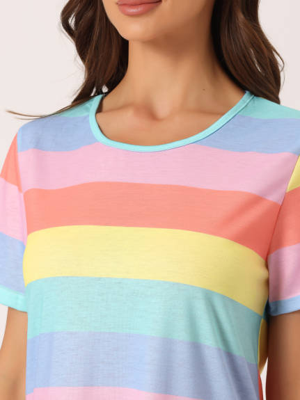 cheibear - Striped Short Sleeve Nightshirt