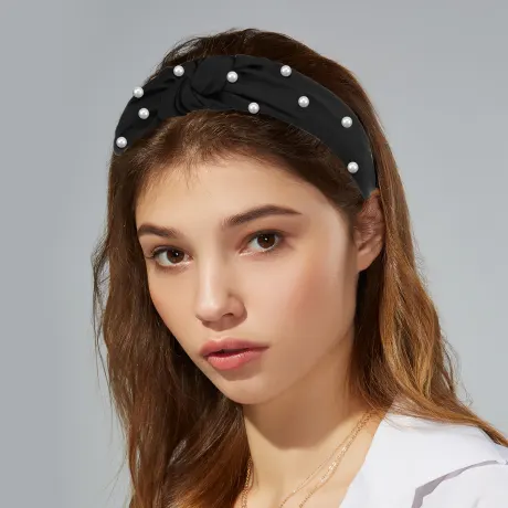 Unique Bargains- Satin Knotted Pearl Hairband Headband