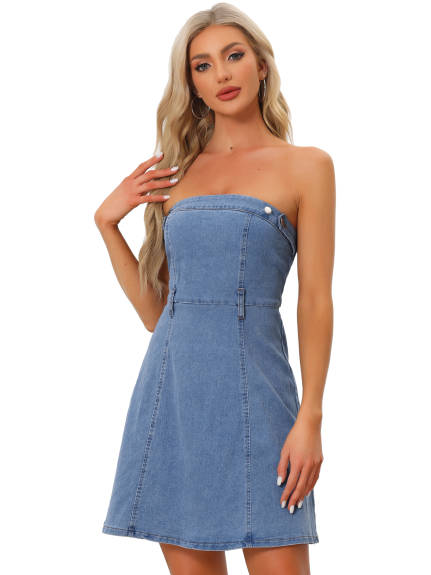 Allegra K - Strapless Sleeveless Tube Denim Dress