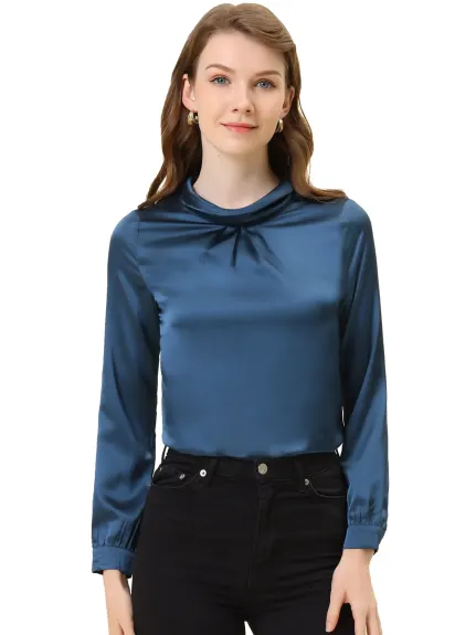 Allegra K- Satin Long Sleeve Ruched Blouse