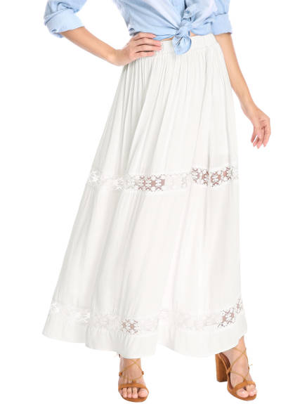 Allegra K - Lace Insert Swing Solid Maxi Skirt