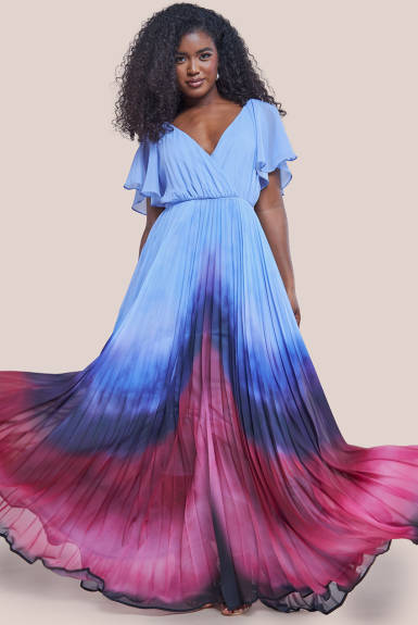 Goddiva - Wavy Ombre A Line Chiffon Maxi Dress