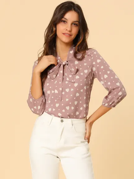 Allegra K- Polka Dots Ruffle Shoulder Bow Tie Neck Blouse