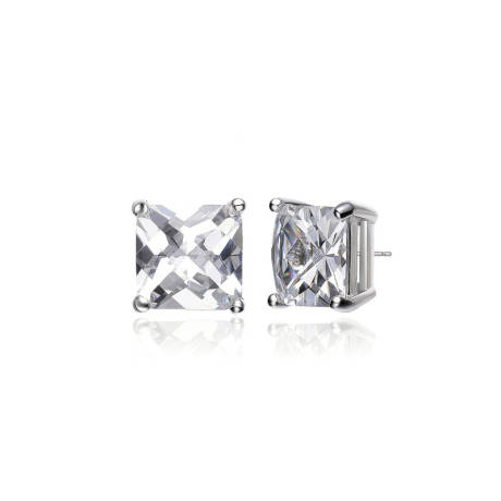 Genevive Sterling Silver White Gold Plated with Clear Cubic Zirconia 4mm Square Stud Earrings