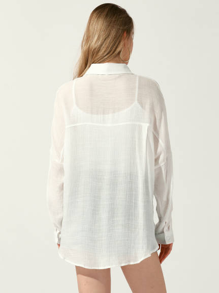 Allegra K - Oversized Lightweight Long Sleeve Boyfriend Shirt