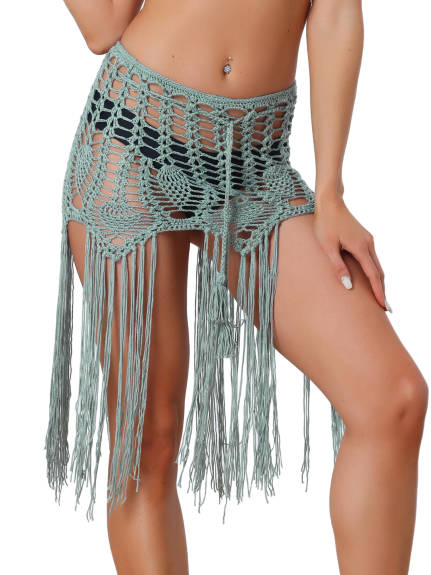 Allegra K- Crochet Summer Beach Swimsuit Tassel Cover-Up Skirt