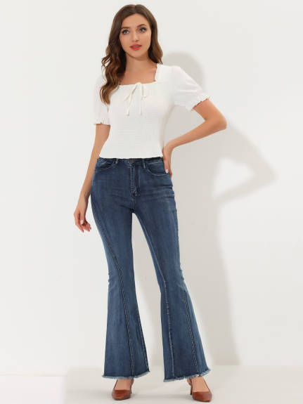 Allegra K - High Waist Stretch Classic Bell Jeans