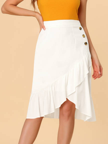 Allegra K- High Waisted Asymmetrical Ruffle Hem Skirt