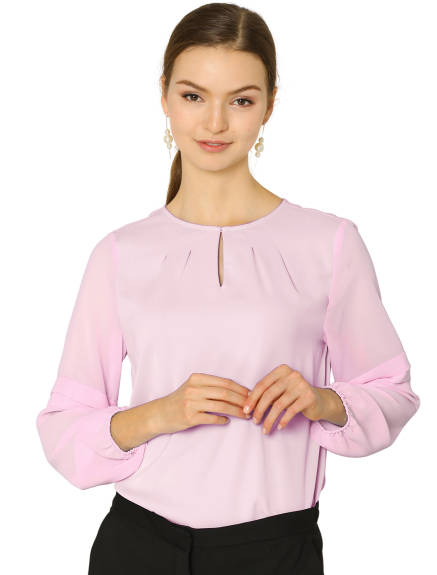 Allegra K- Long Sleeve Keyhole Neck Blouse Top