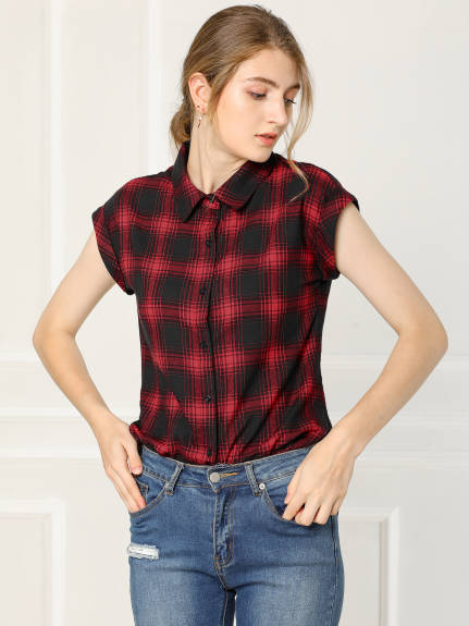 Allegra K- Plaid Short Sleeve Button Down Shirt