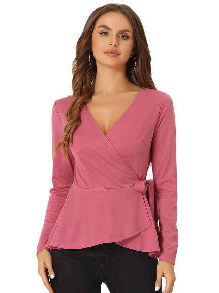 Allegra K- Knit Blouse Wrap Peplum Top