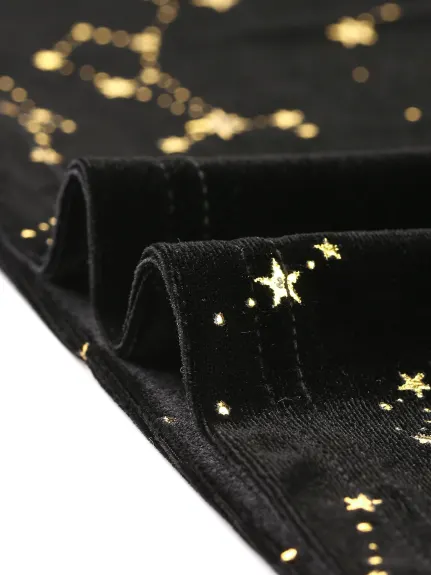 Allegra K- Stars Print Peter Pan Collar Velvet Blouse