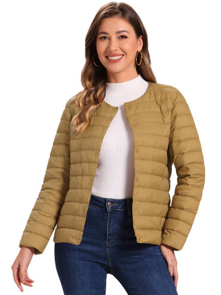 Allegra K - Lightweight Button Down Puffer Jacket