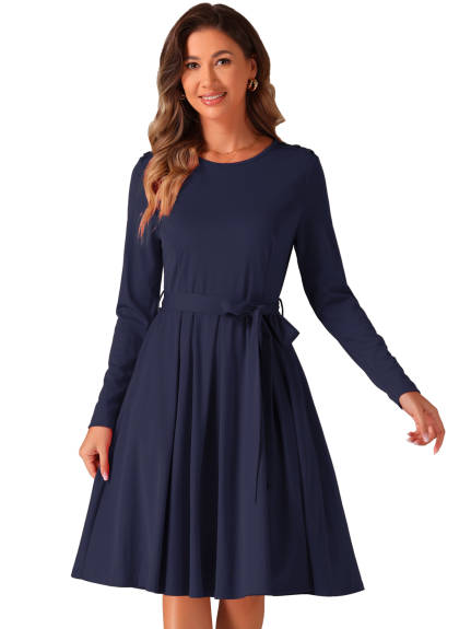 INSPIRE CHIC - Long Sleeve Tie Waist Pleated Business Dress