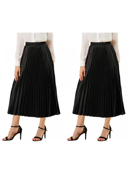 Allegra K - Elastic Waist Accordion Pleated Midi Skirt