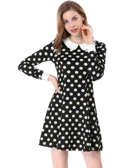 Allegra K- Peter Pan Collar Long Sleeve Above Knee A-Line Dress