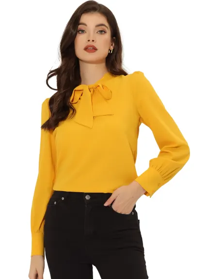 Allegra K - Bow Tie Neck Long Sleeve Blouse