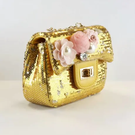 doe a dear - Floral Appliques Sequin Purse