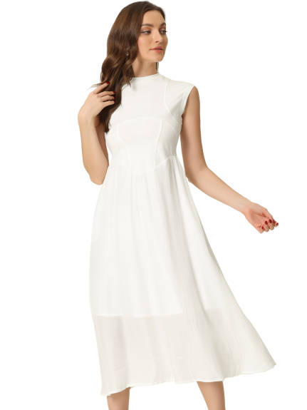 Allegra K- Round Neck Cap Sleeve Midi Dress