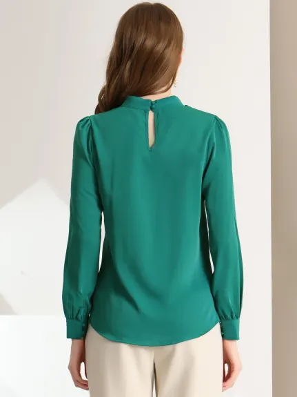 Allegra K- Stand Collar Long Sleeve Shirt Blouse