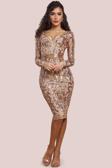 Goddiva - Sequin & Mesh Midi Dress