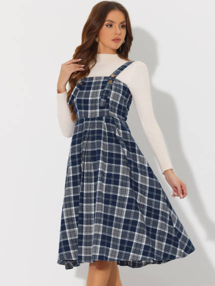 Allegra K- Plaid Overalls Pinafore Dress Suspender Skirt