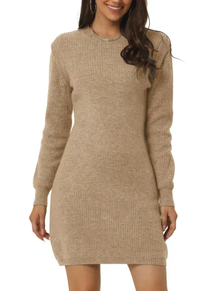 Allegra K- Round Neck Long Sleeve Slim Fit Mini Sweater Dress