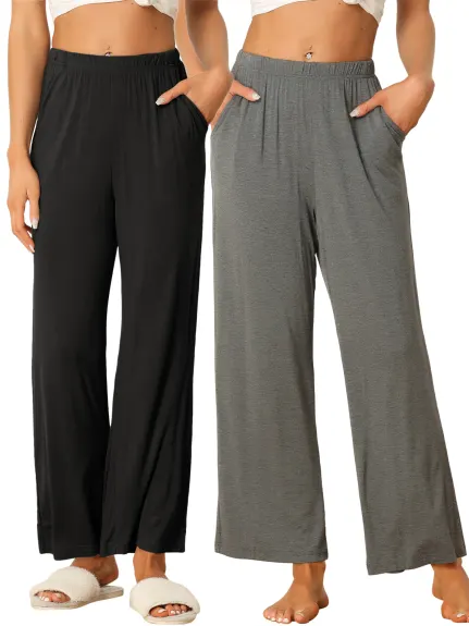 cheibear - Wide-Leg Sleep Pants 2-Pack, Black