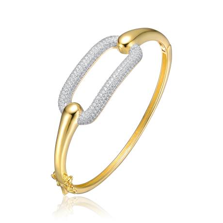 Genevive Sterling Silver 14k Gold Plated with Cubic Zirconia French Pave Geometric Link Bangle Bracelet