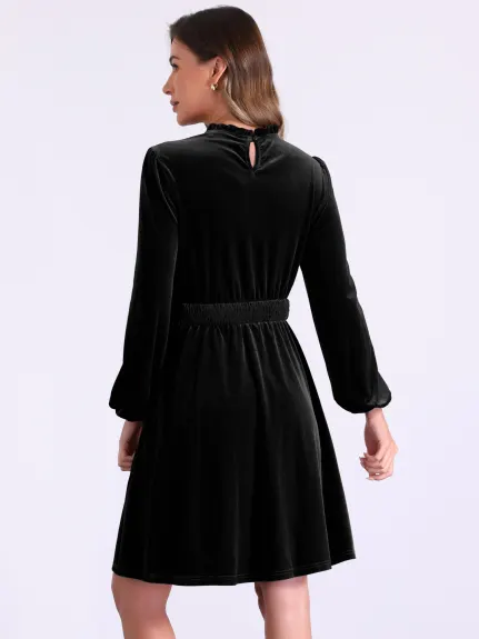 INSPIRE CHIC - Velvet Smocked Waistline Long Sleeve Dress