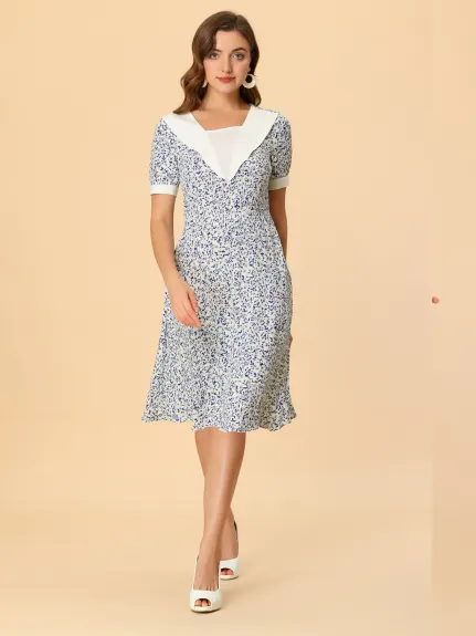 Allegra K- A-Line Short Sleeve Summer Floral Mini Dress