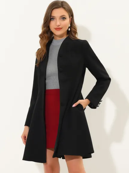 Allegra K- Single Breasted A-Line Swing Coat