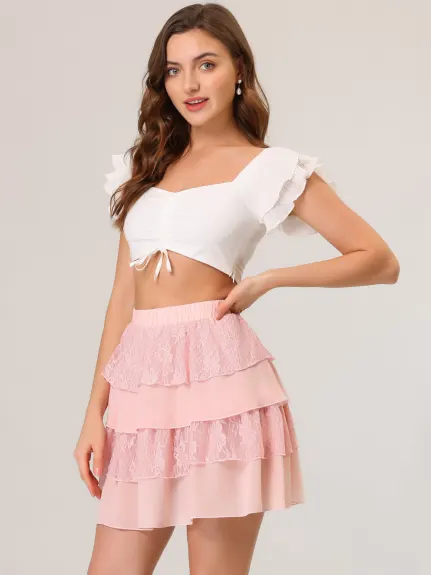 Allegra K- A-Line Lace Mini Tiered Skirt