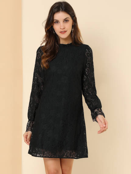 Allegra K- Elegant Ruffle Floral Lace Dress