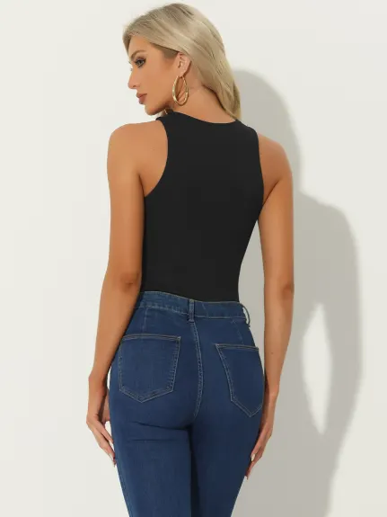 Allegra K - Sleeveless Asymmetrical Halter Neck Bodysuit