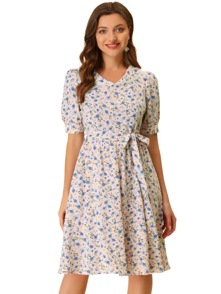 Allegra K- Vintage Peter Pan Collar Floral A-Line Dress