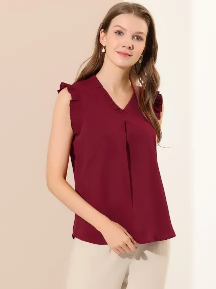 Allegra K- Ruffled Sleeveless Pullover V- Neck Blouse Top