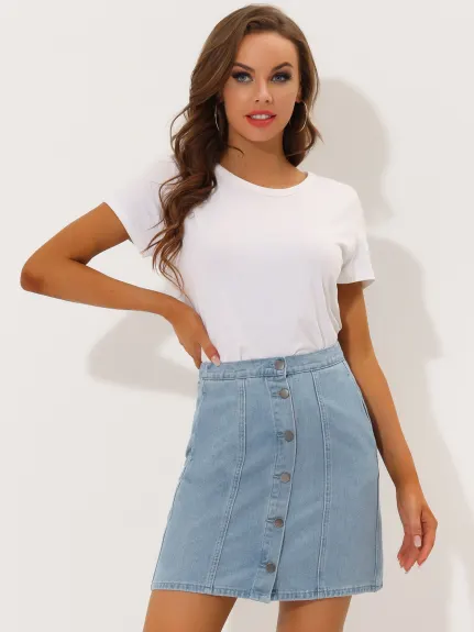 Allegra K- High Waist A-Line Casual Denim Skirt