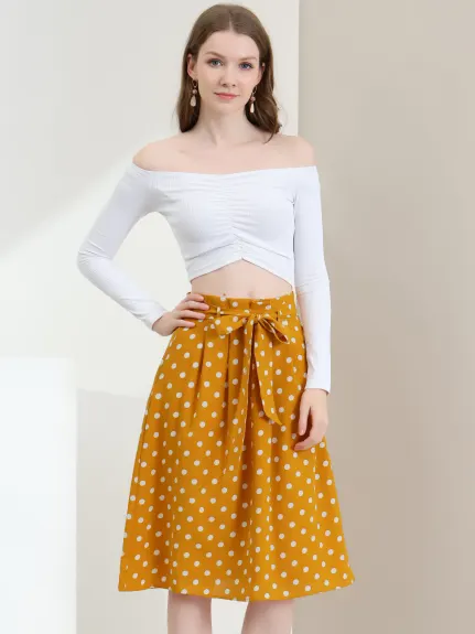 Allegra K- Belted Elastic Waist A-Line Midi Skirt