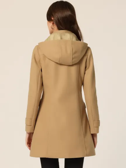 Allegra K- Stand Collar Double Breasted Hoodie Outerwear Coat