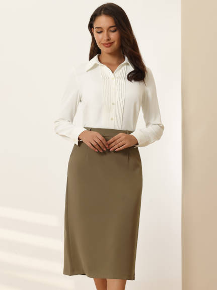 Hobemty- High Waist Split Back Midi Pencil Skirt