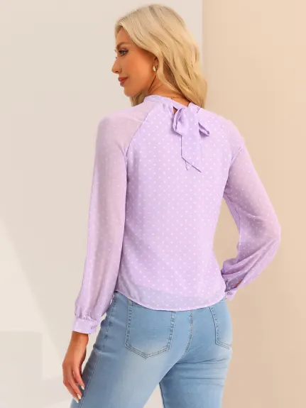 Allegra K - Polka Dots Tie Back Long Sleeve Blouse