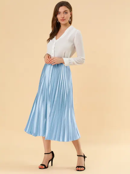 Allegra K - Elastic Waist Accordion Pleated Midi Skirt