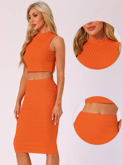 Allegra K - Mock Neck Tank Top and Bodycon Skirt Set