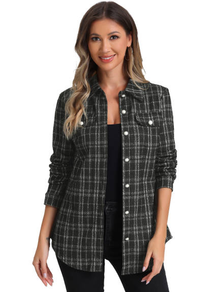 Allegra K- Plaid Tweed Button Down Jacket