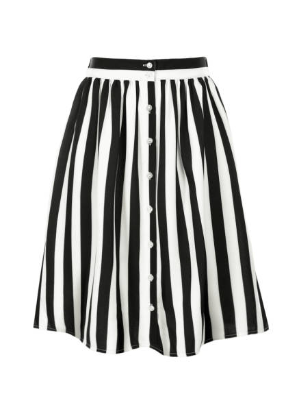 Allegra K - Button A-Line Striped Midi Skirt